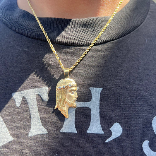 Vintage Custom 14k Solid Diamond Encrusted Jesus Piece Piece