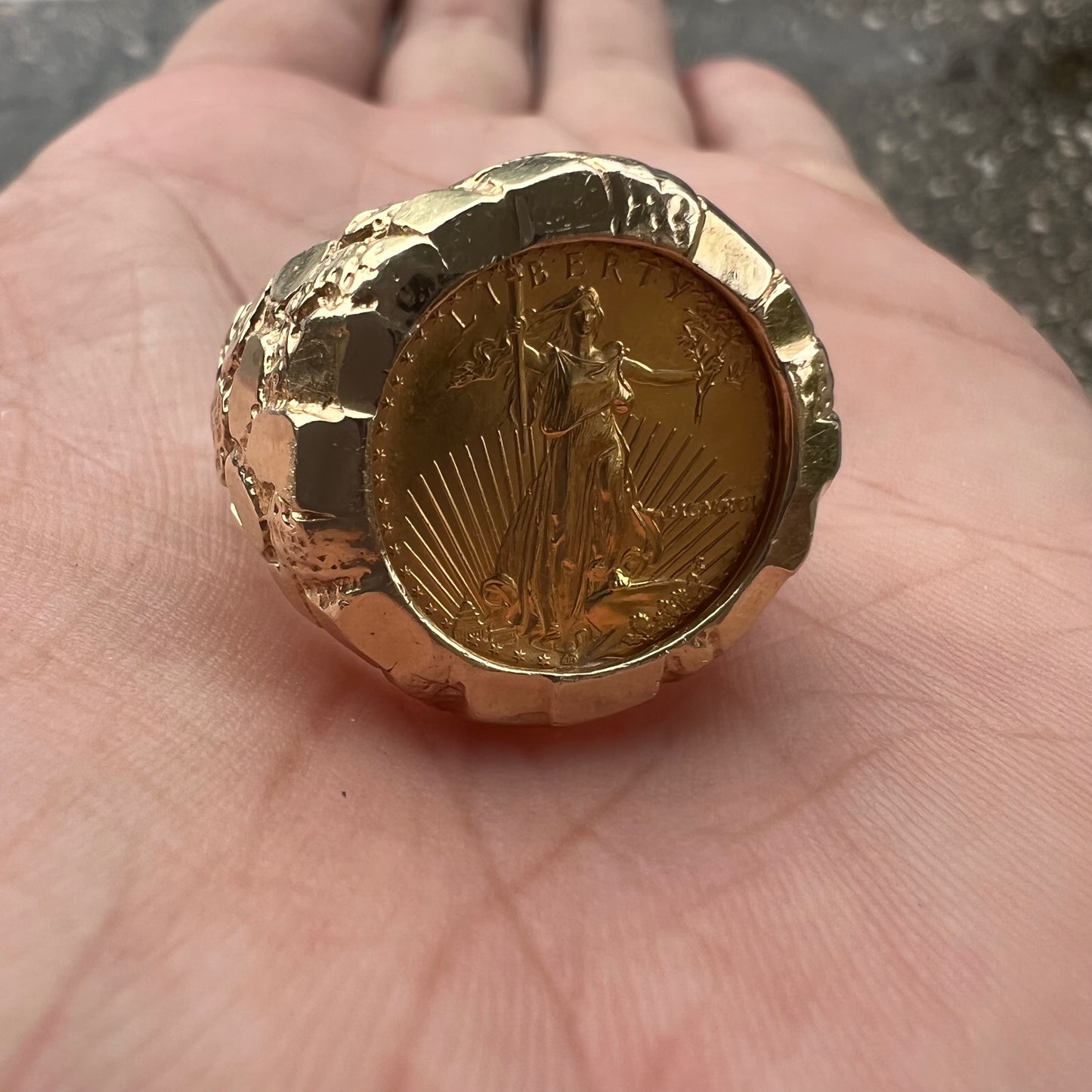 1991 Pure 24k 1/10 Oz American Eagle Coin Nugget Ring (9.75)