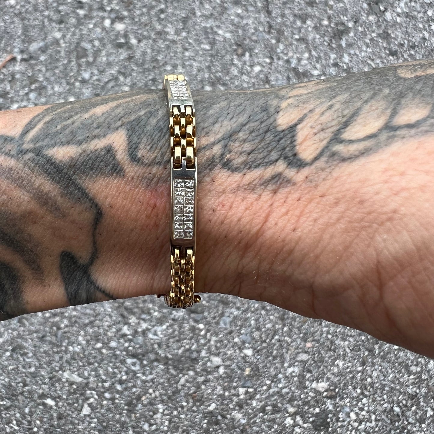 Vintage 14k Two-Tone 2.1CTW Princess Cut Diamond Bracelet (7.25”)