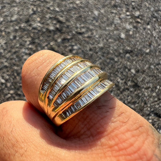 1970’s 14k Natural Baguette Diamond (3.5CTW) 4 Row Channel Set Ring
