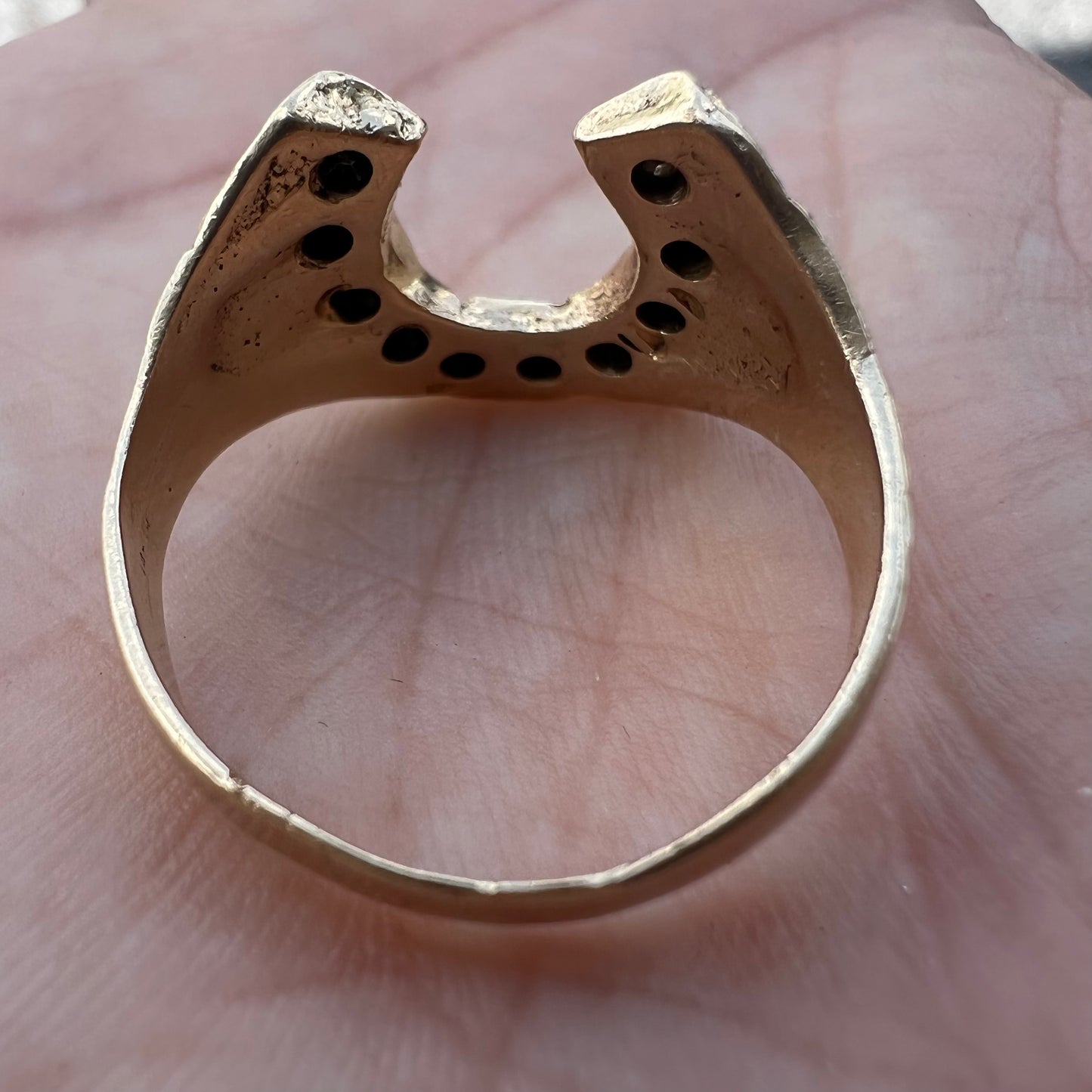 1970’s-80’s 14k Natural Diamond (.50ctw) Flooded Nugget Horseshoe Ring
