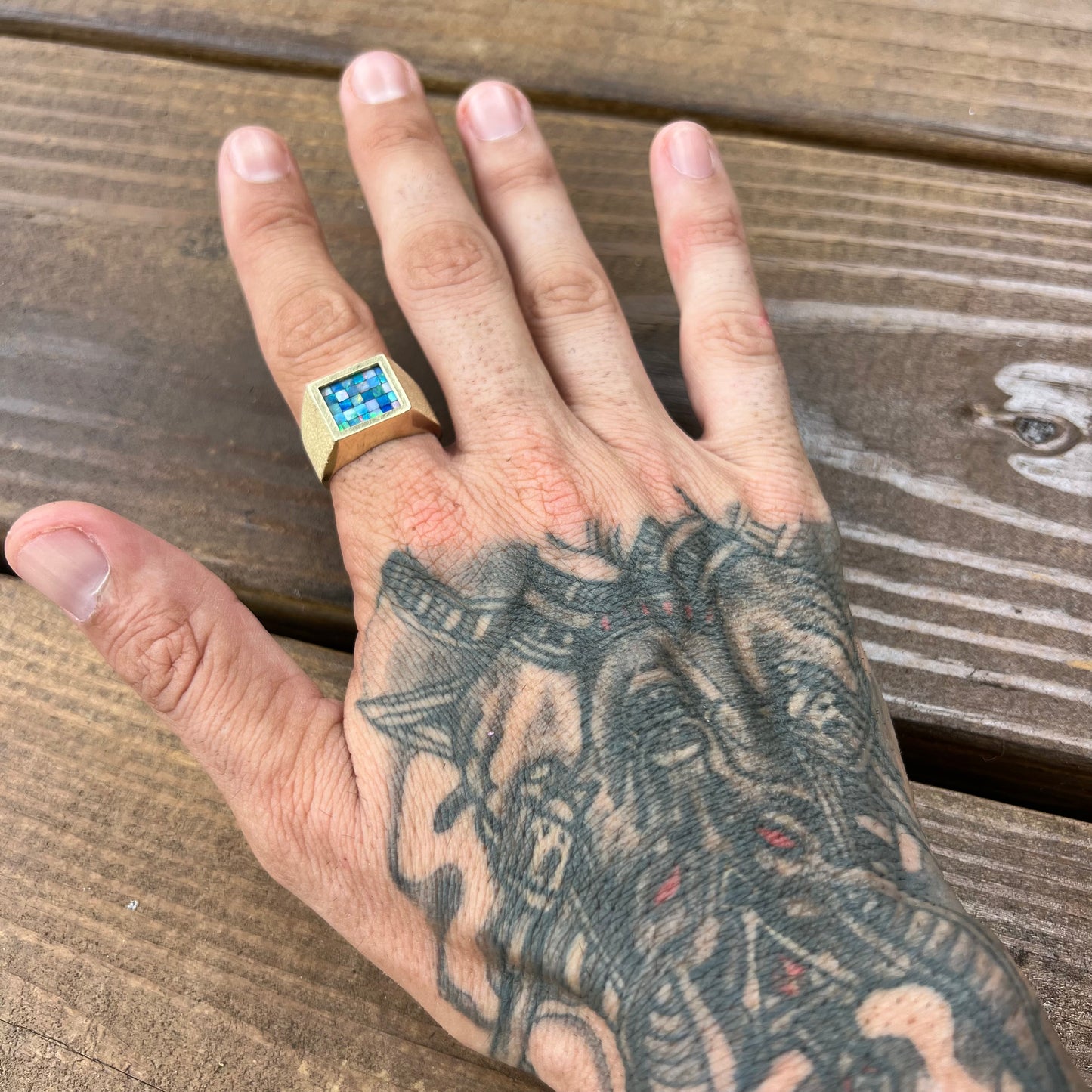 1980’s 14k Mosaic Opal Signet Ring