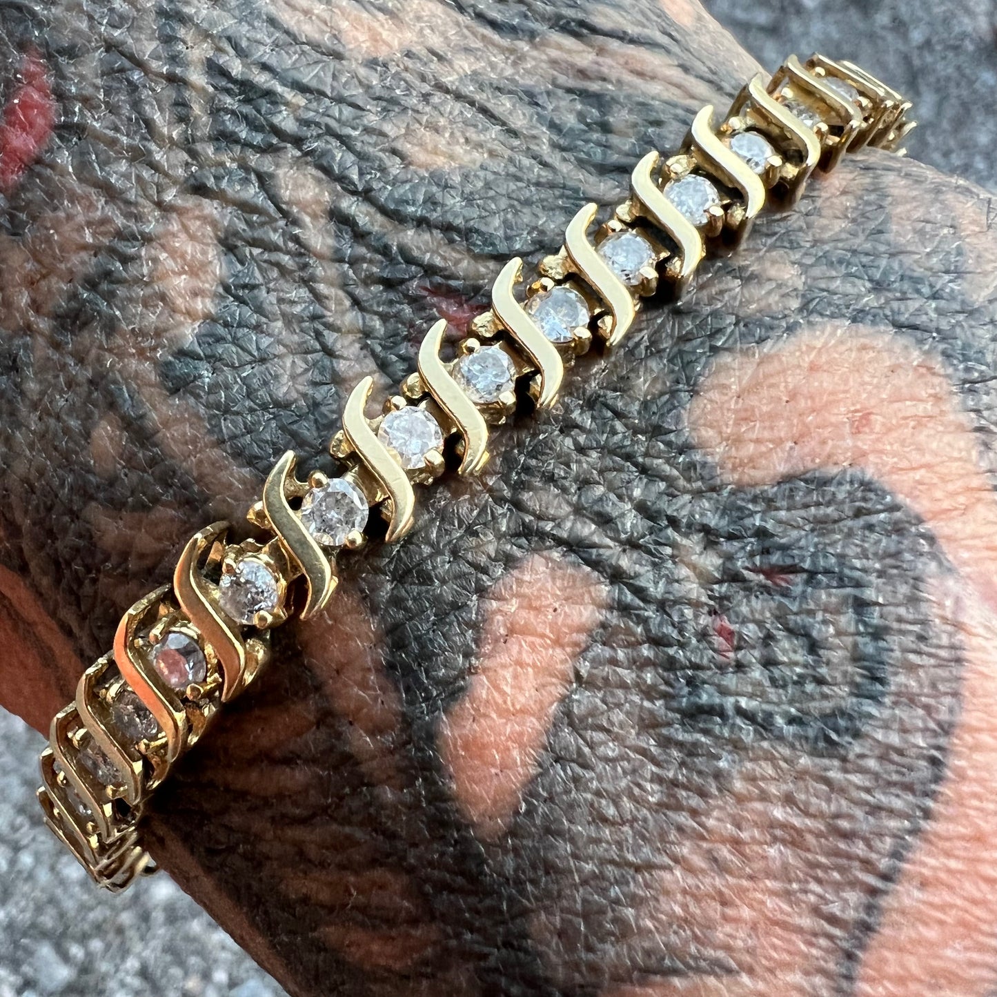 Vintage 14k Natural Diamond (2.5CTW) S-Link Tennis Bracelet