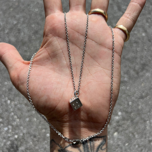 Solid Platinum Dice Pendant And Classic Link Chain By Menē
