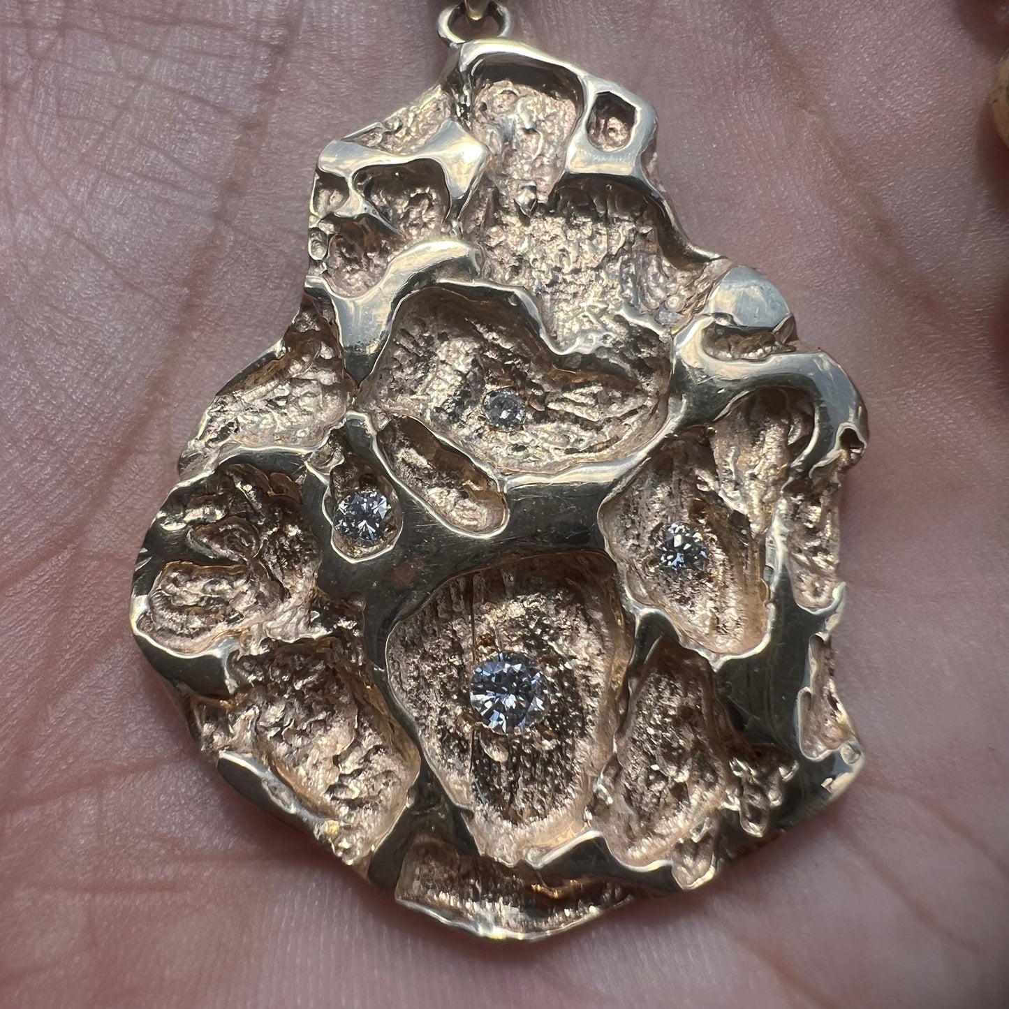 Custom 14k Natural VVS Diamond Encrusted Heavyweight Nugget Pendant