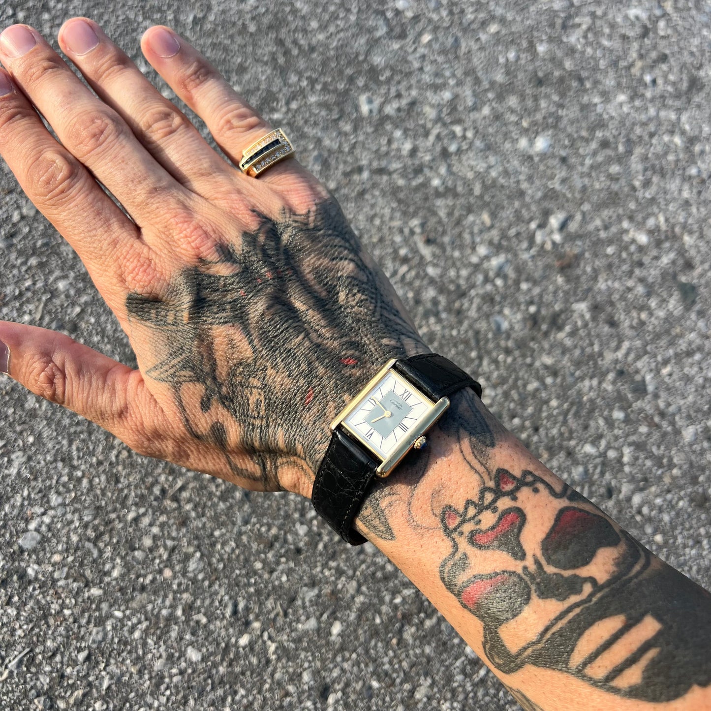 1990’s Cartier Tank Vermeil Watch With Alligator Deployment Strap