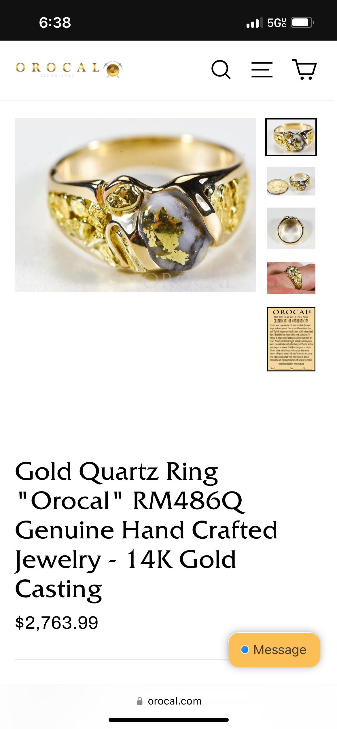 14k Orocal “RM486Q” Raw Gold Bearing Quartz And 22k Nugget Ring