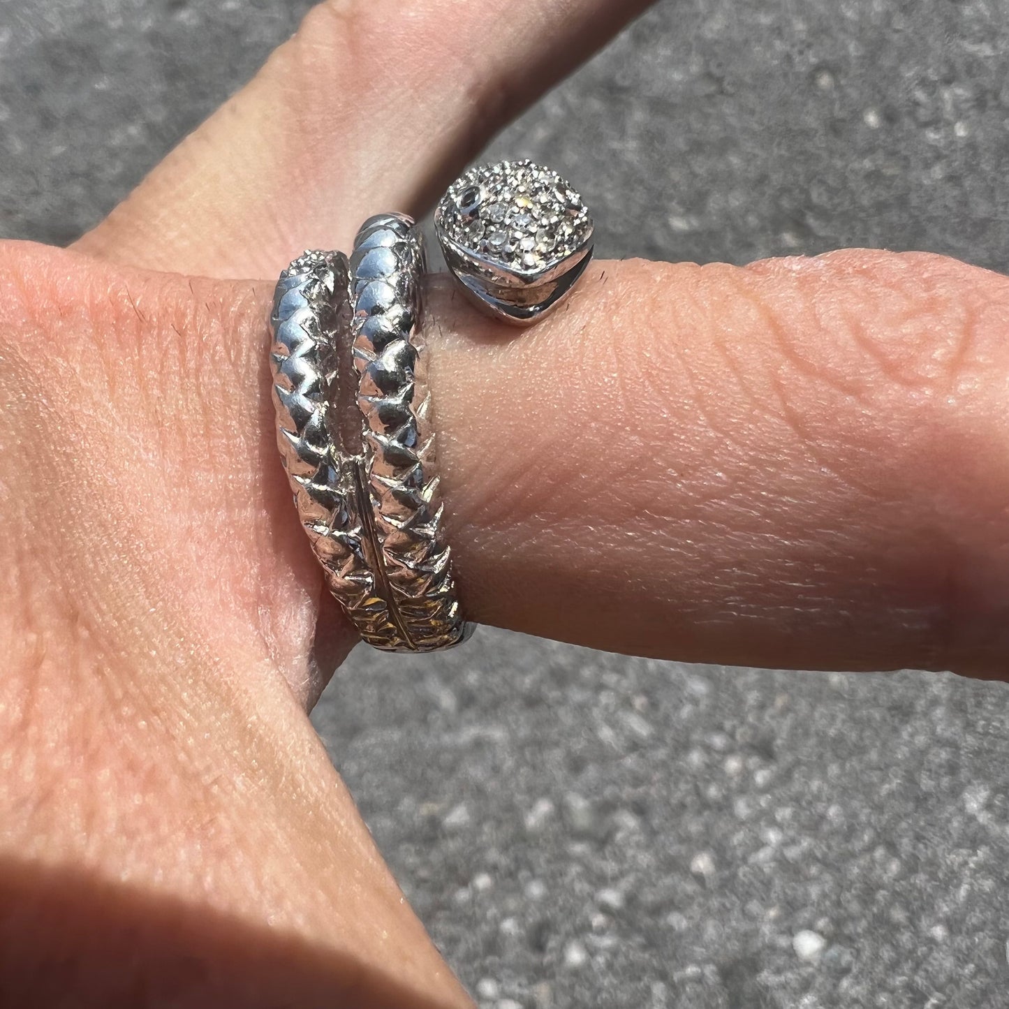 Sterling/.925 Natural Diamond Encrusted Snake Ring