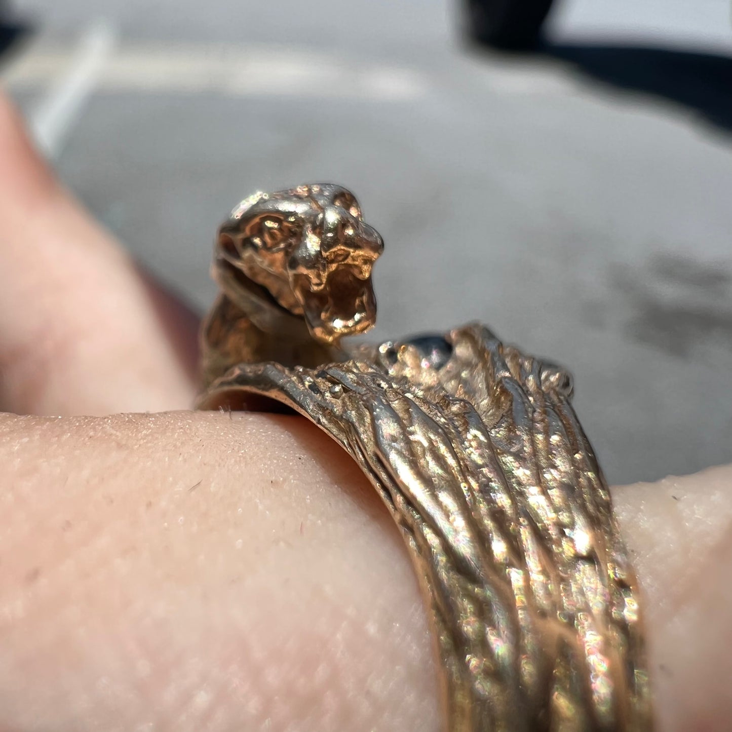 Vintage Custom 14k Stalking Panther Black Star Sapphire/Natural Diamond Ring