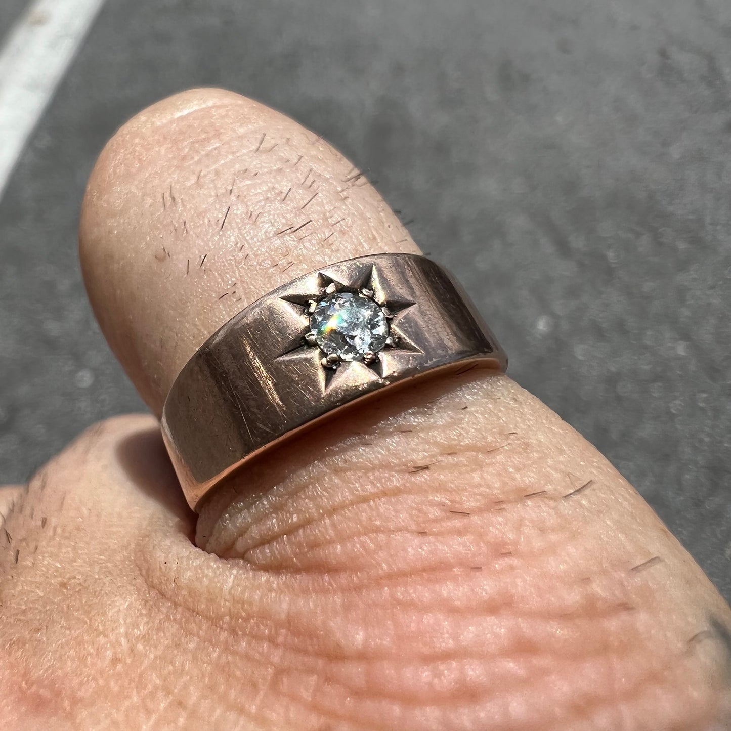 Victorian 14k Old Mine Cut Diamond Starburst Ring