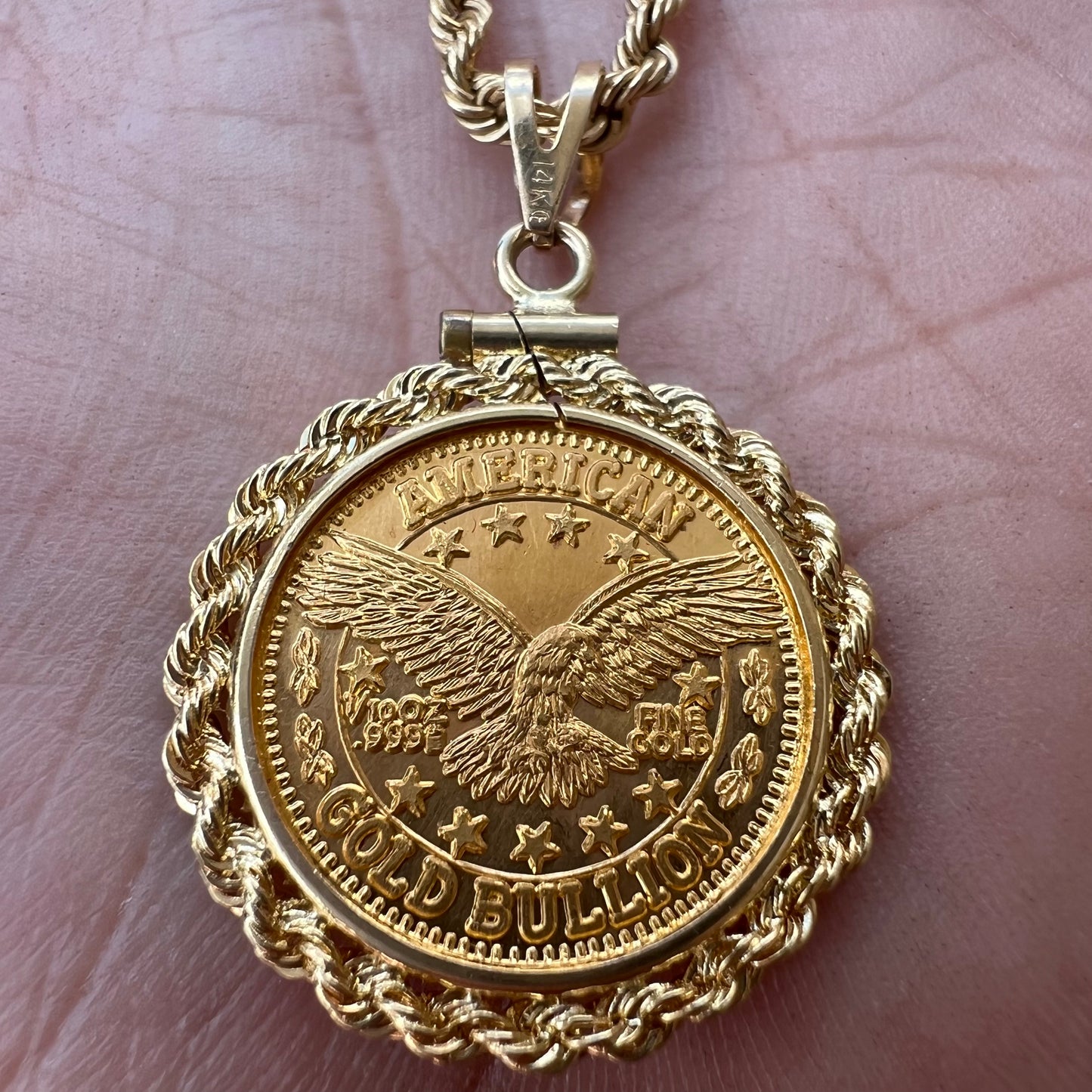 1/10oz Pure .999 (24k) American Gold Bullion Pendant