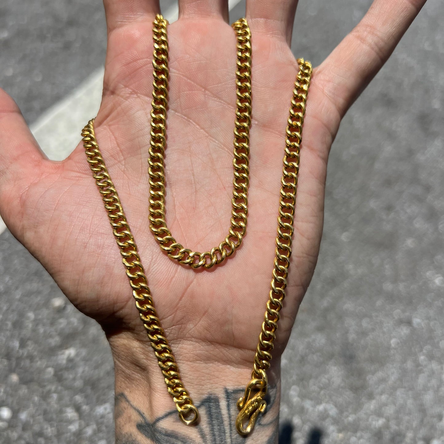Vintage Solid 20k Yellow Gold Cuban/Curb Link Handmade Baht Chain