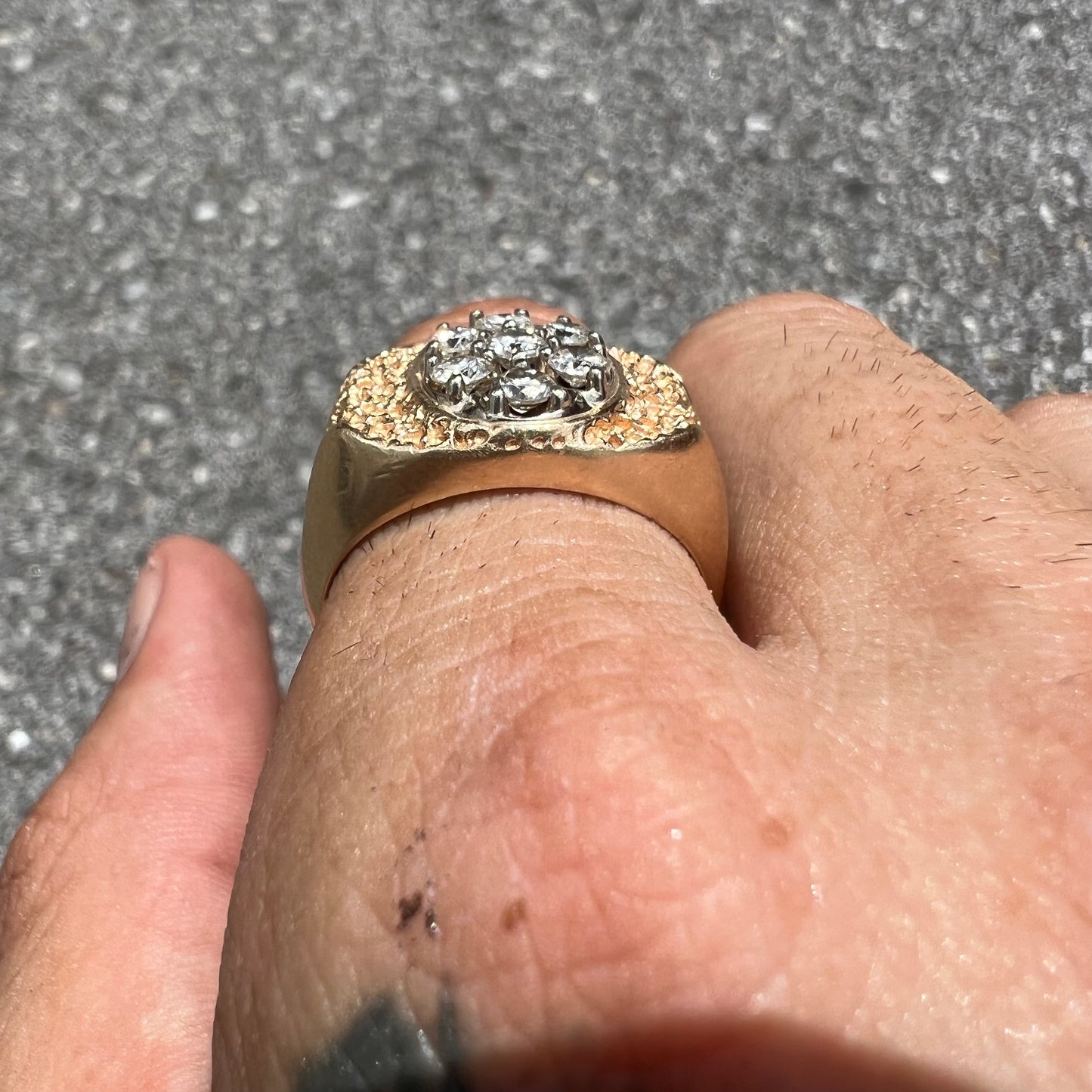Vintage 14k Brutalist Natural Diamond Kentucky Cluster Ring (10.5)