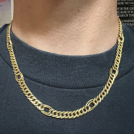 Vintage 14k Italian Yellow Gold Double Cuban Link Station Chain