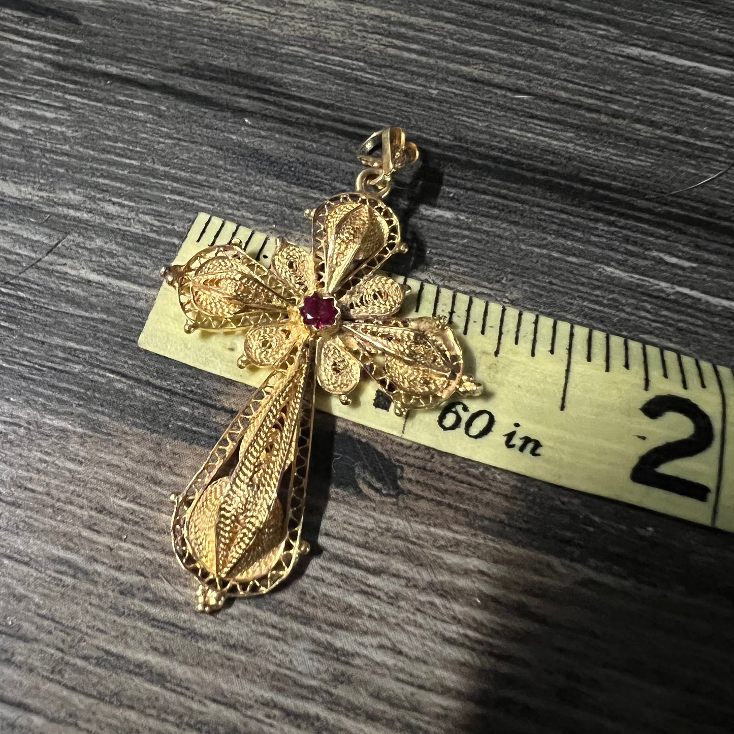 Antique 18k/Ruby Cannatille Cross Pendant