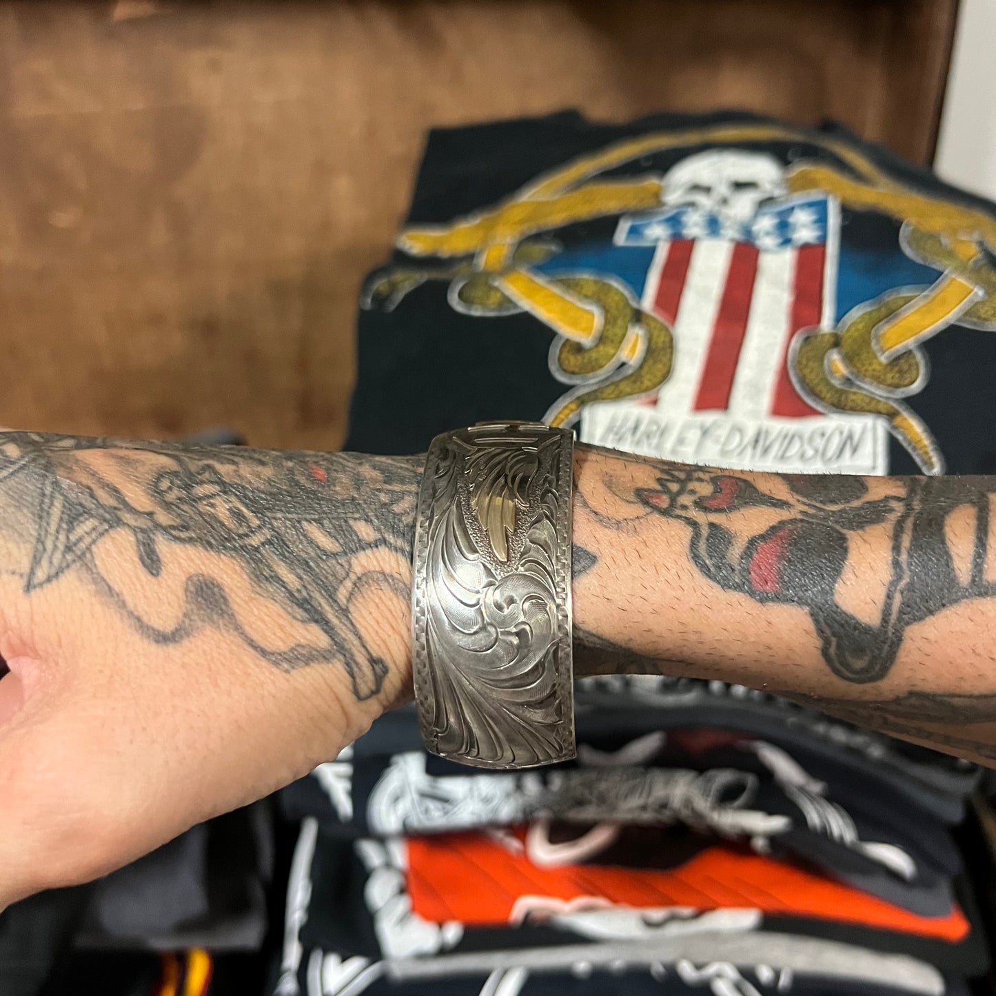 Vintage Sterling/10K G.F Harley Davidson Artist Signed Cuff