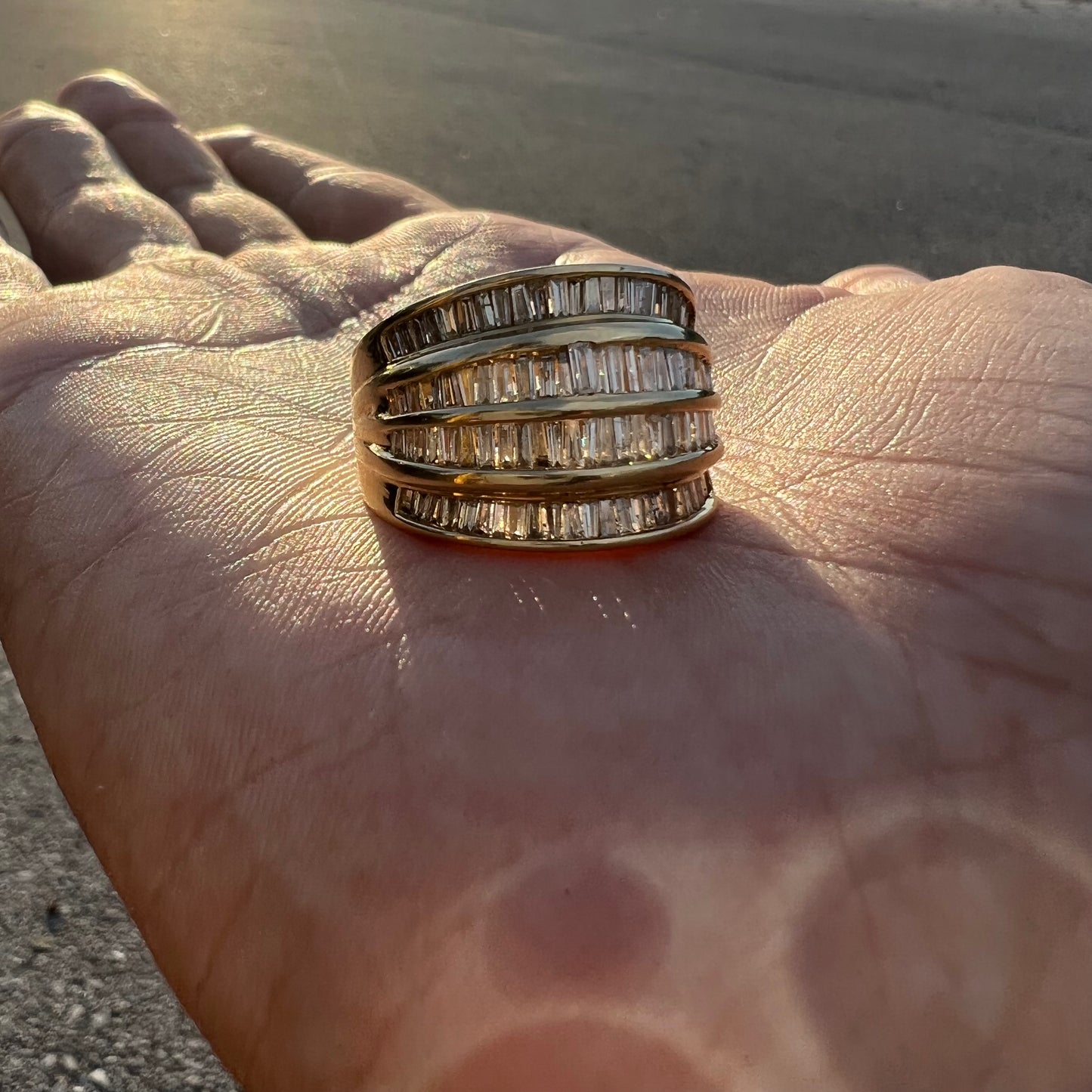 1970’s 14k Natural Baguette Diamond (3.5CTW) 4 Row Channel Set Ring