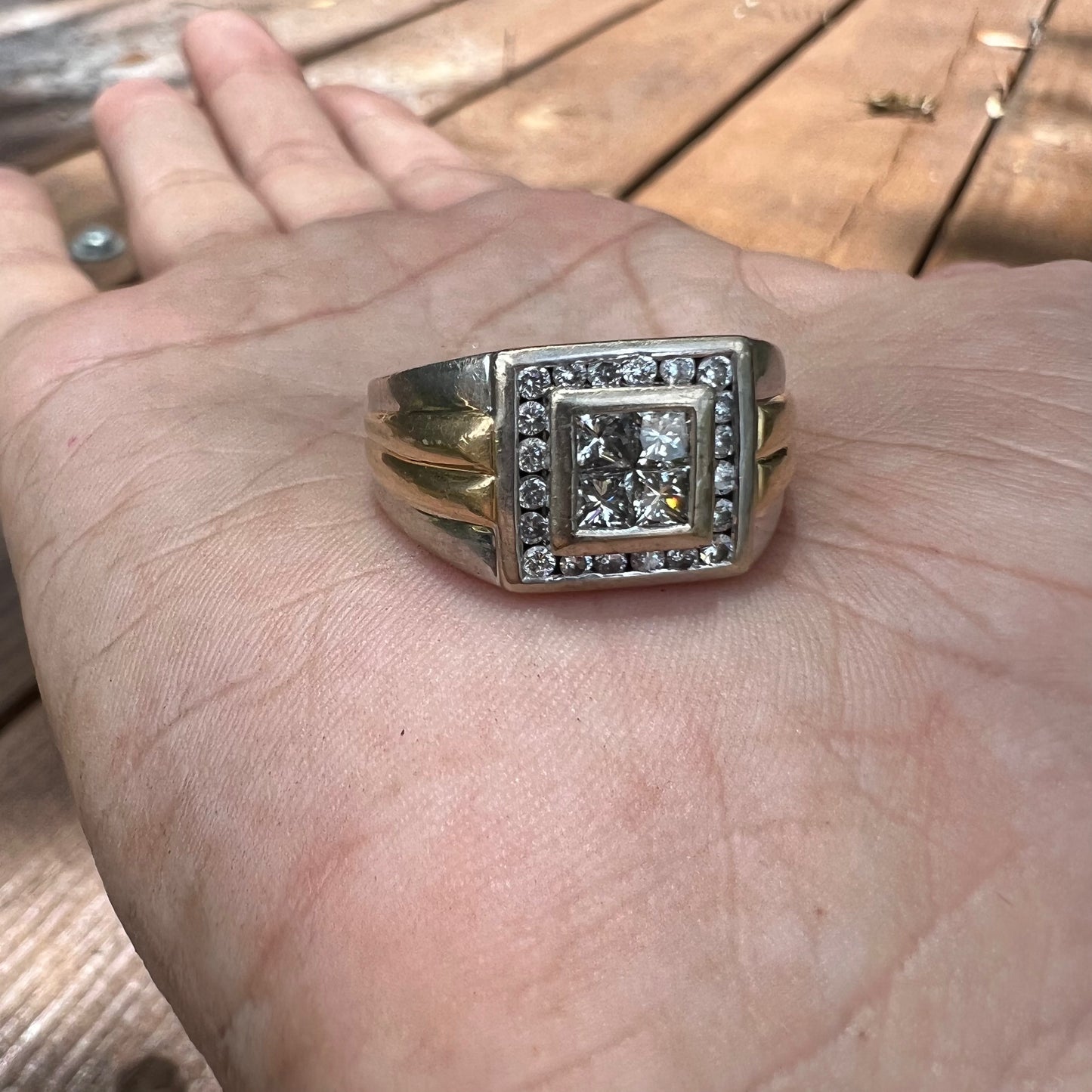 Vintage 14k Two-Tone 1.0CTW Diamond Cluster Ring (10.5)