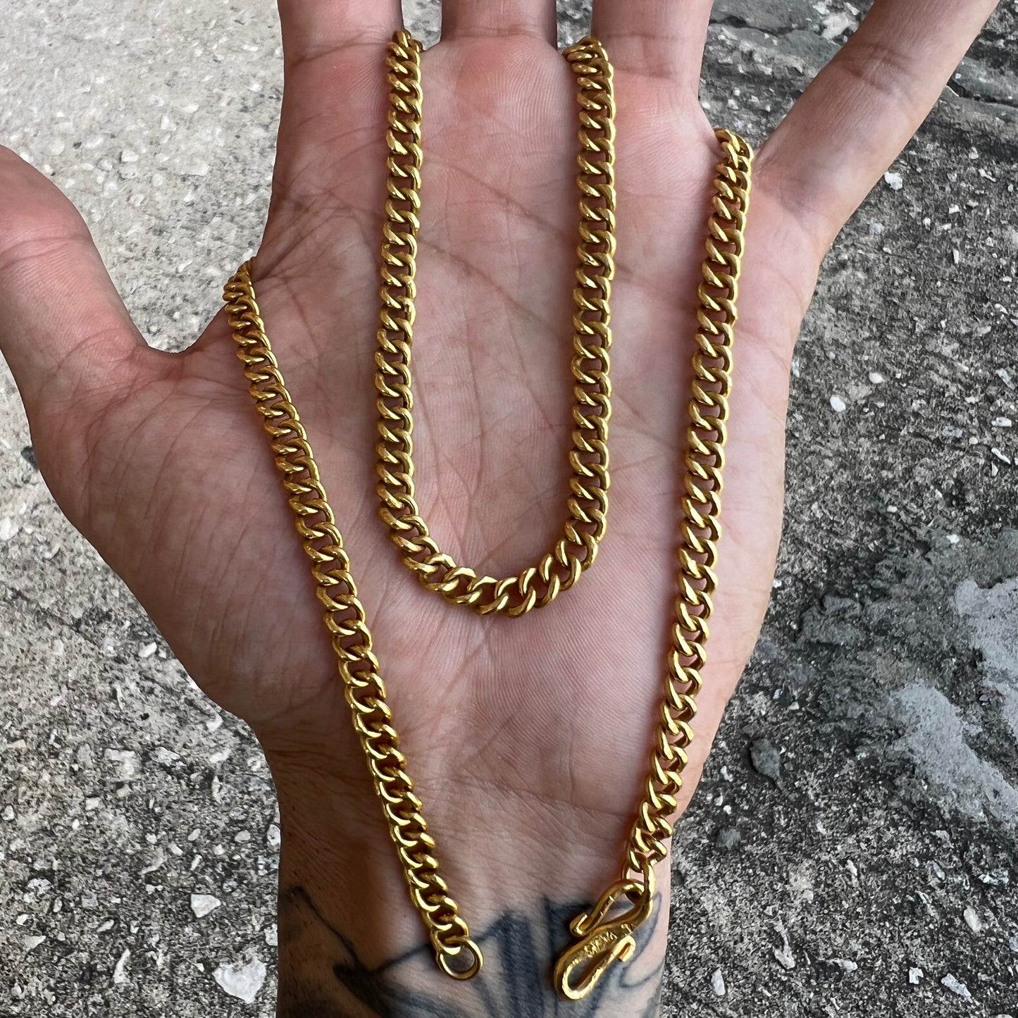 Vintage Solid 20k Yellow Gold Cuban/Curb Link Handmade Baht Chain