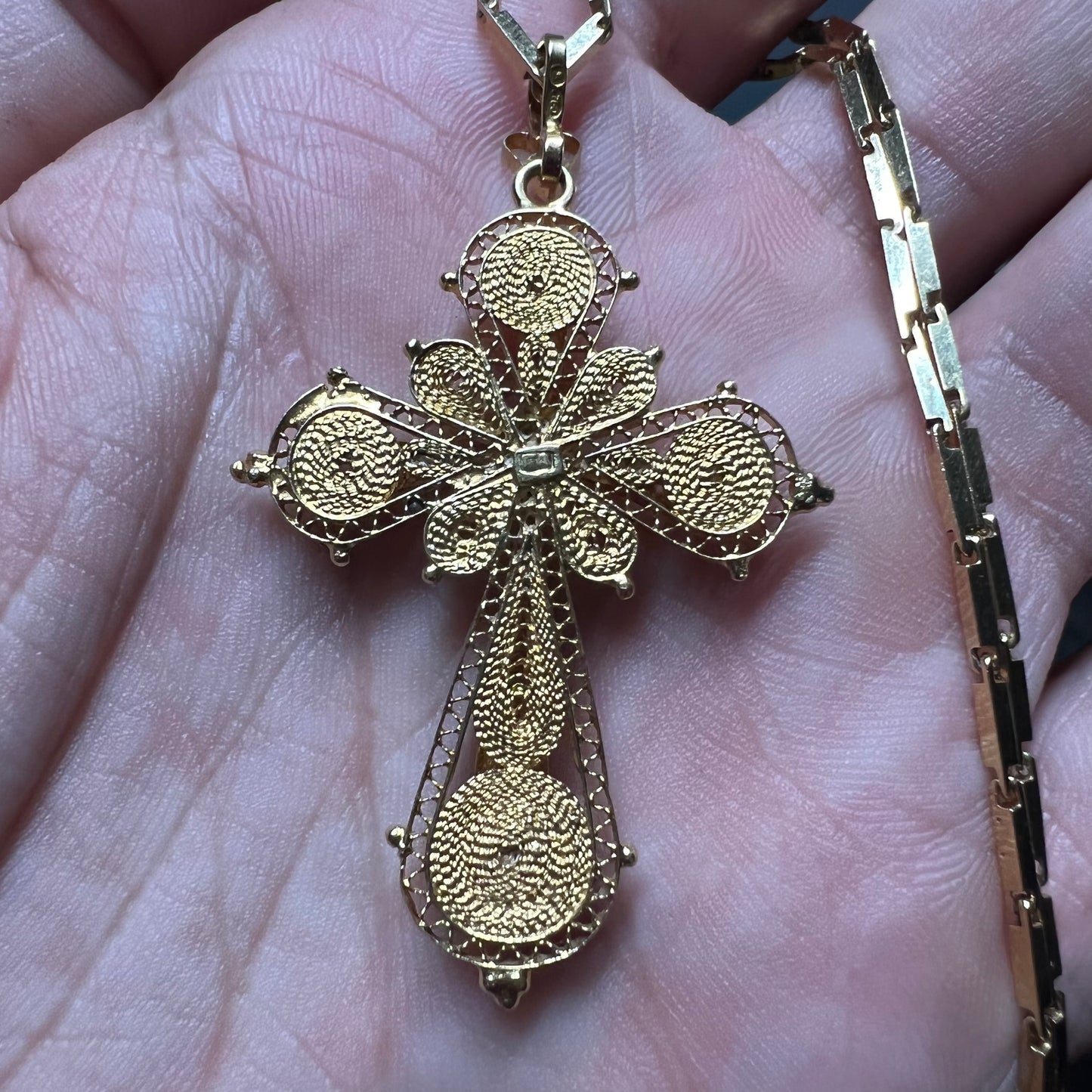 Antique 18k/Ruby Cannatille Cross Pendant