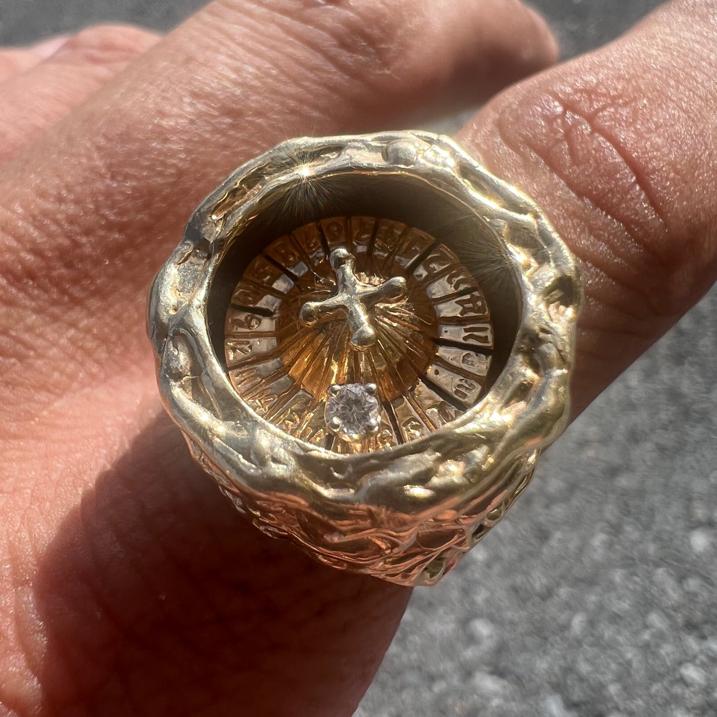 Vintage Custom 14k Spinning Roulette Nugget Ring