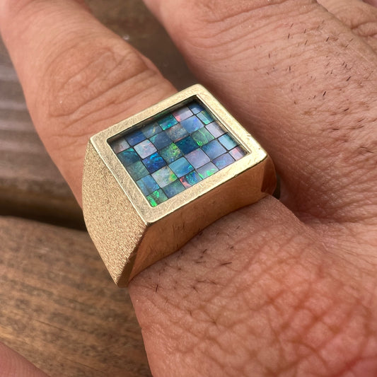 1980’s 14k Mosaic Opal Signet Ring