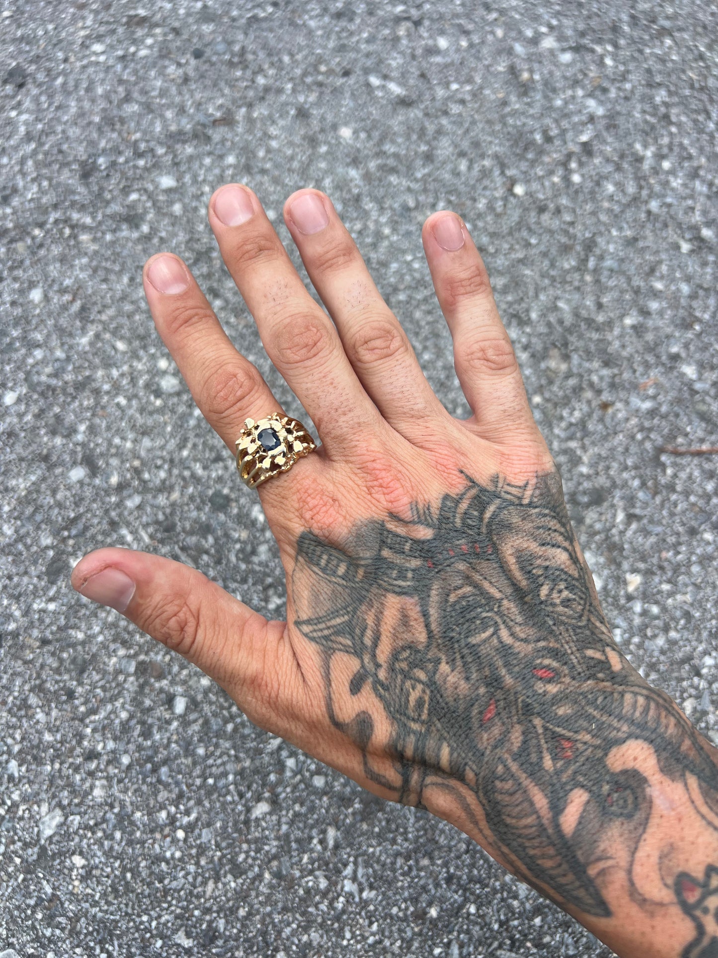 Vintage 14k Blue Sapphire Heavyweight Nugget Ring