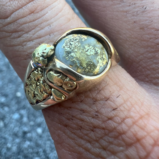14k Orocal “RM486Q” Raw Gold Bearing Quartz And 22k Nugget Ring
