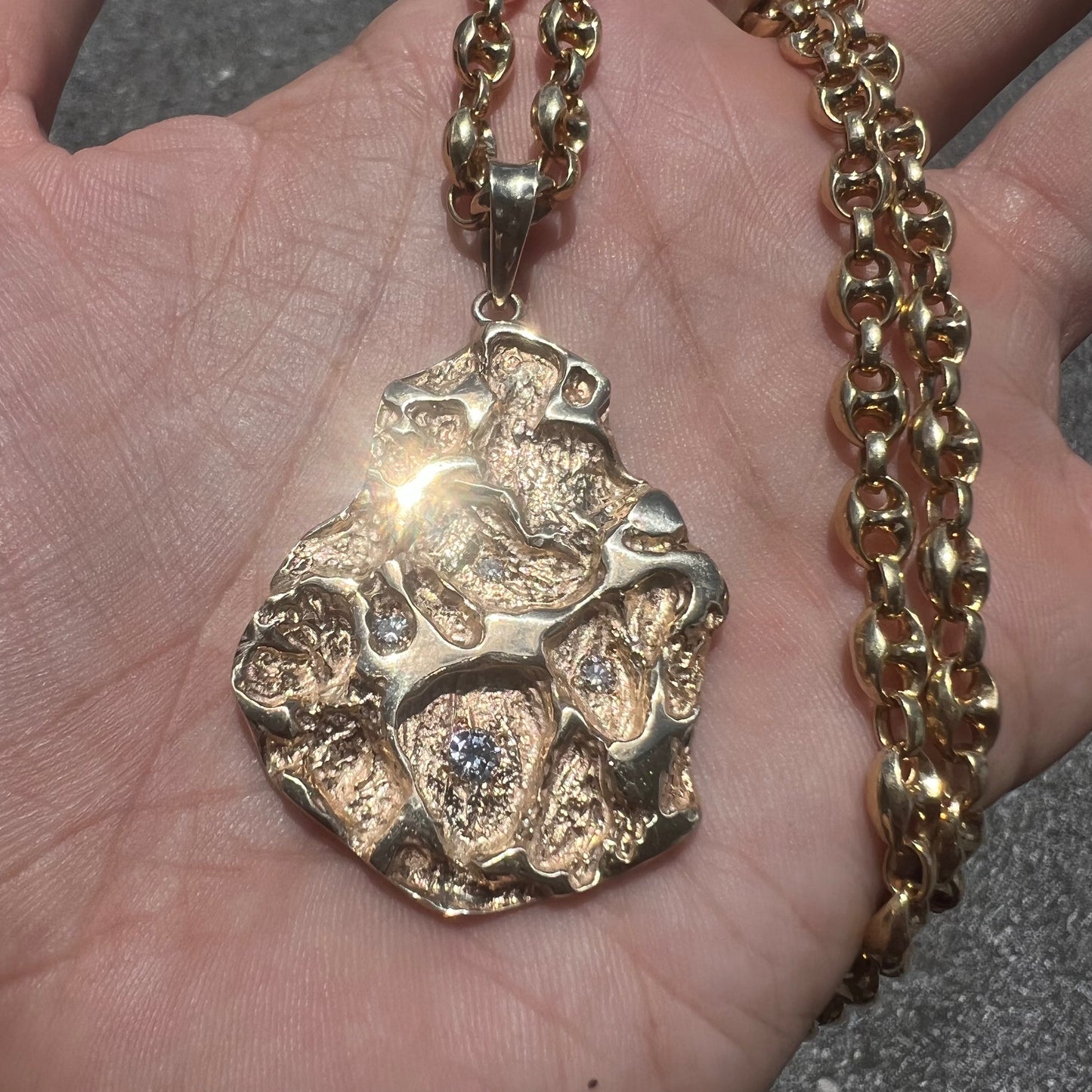 Custom 14k Natural VVS Diamond Encrusted Heavyweight Nugget Pendant