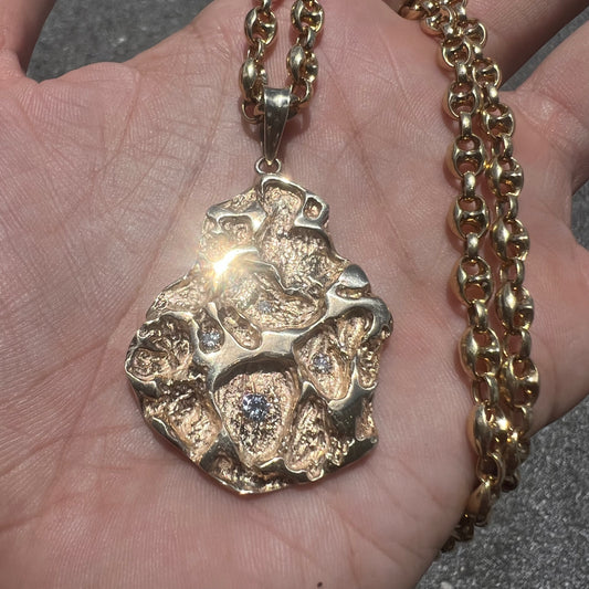 Custom 14k Natural VVS Diamond Encrusted Heavyweight Nugget Pendant