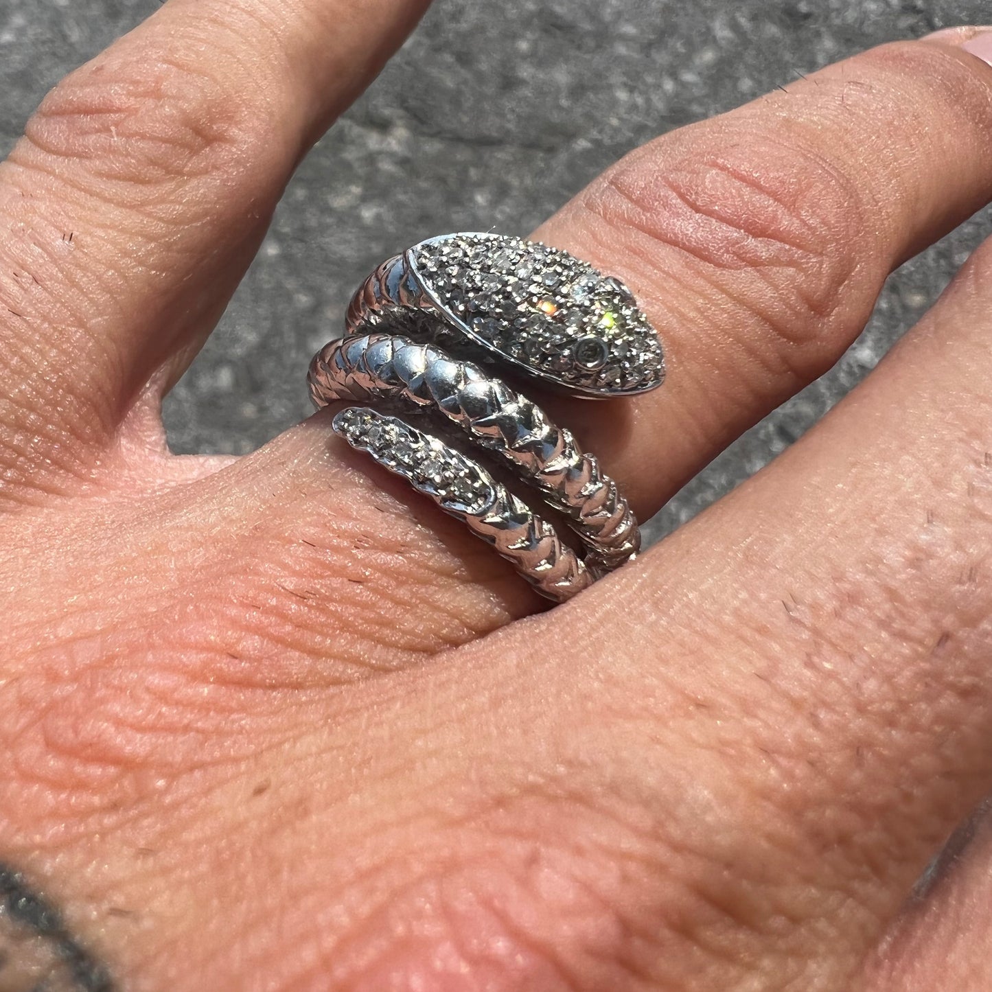 Sterling/.925 Natural Diamond Encrusted Snake Ring