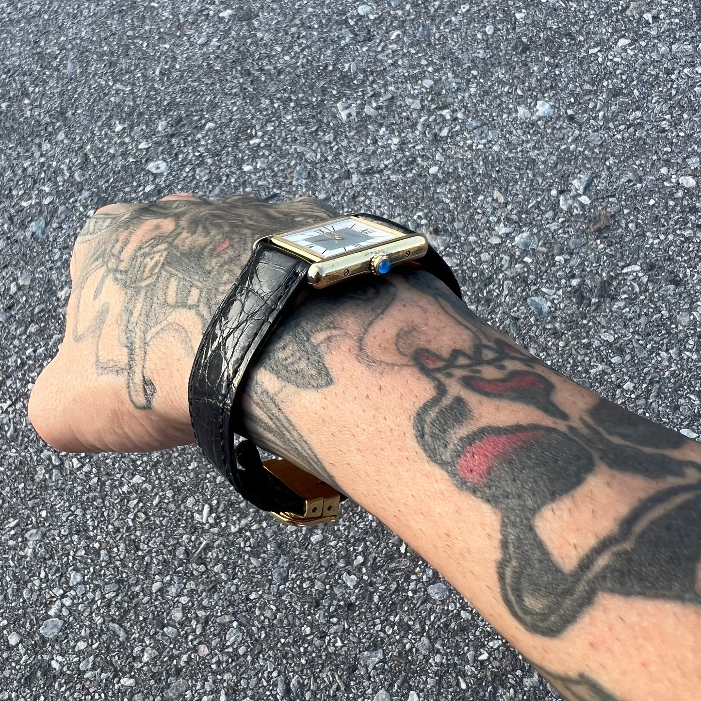 1990’s Cartier Tank Vermeil Watch With Alligator Deployment Strap