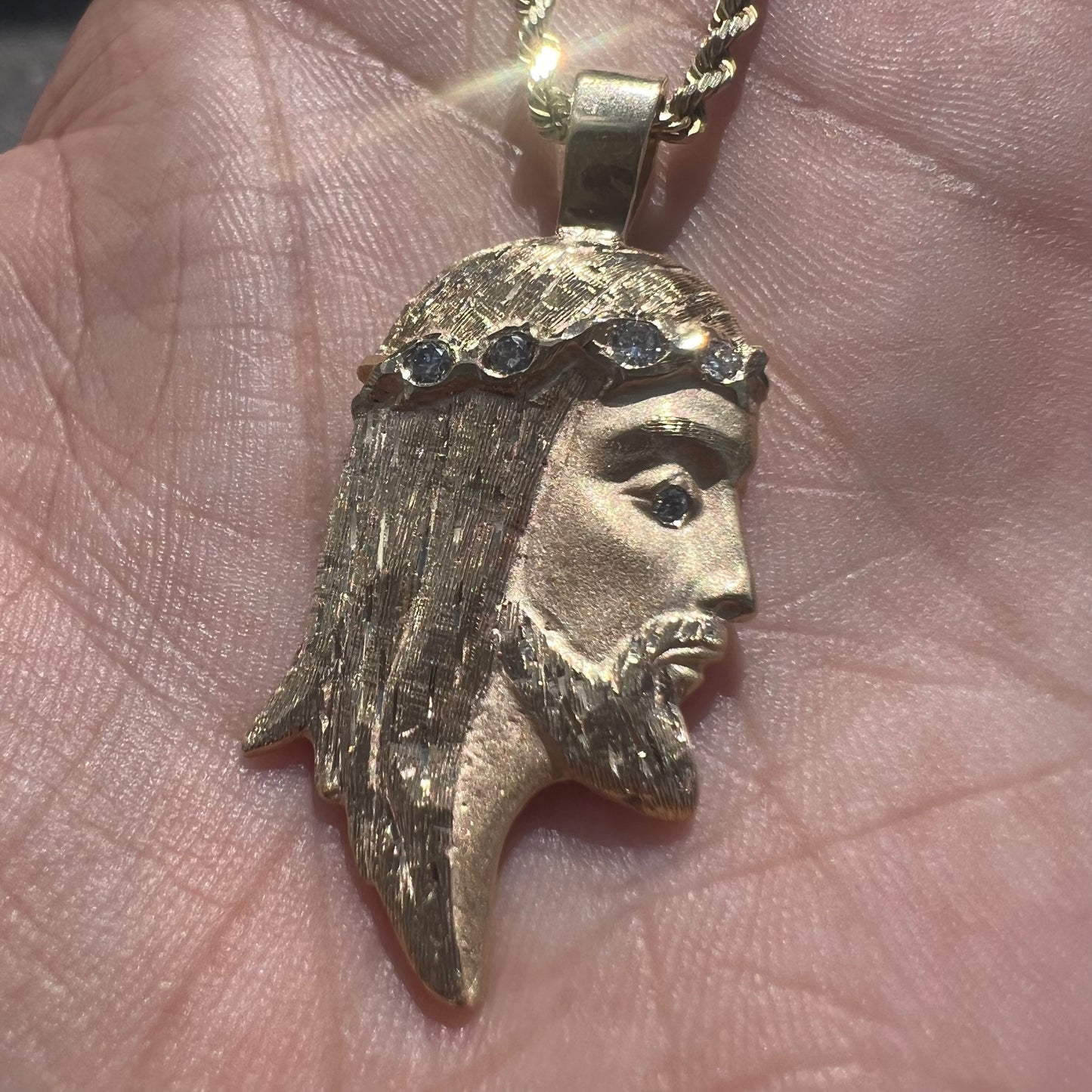 Vintage Custom 14k Solid Diamond Encrusted Jesus Piece Piece