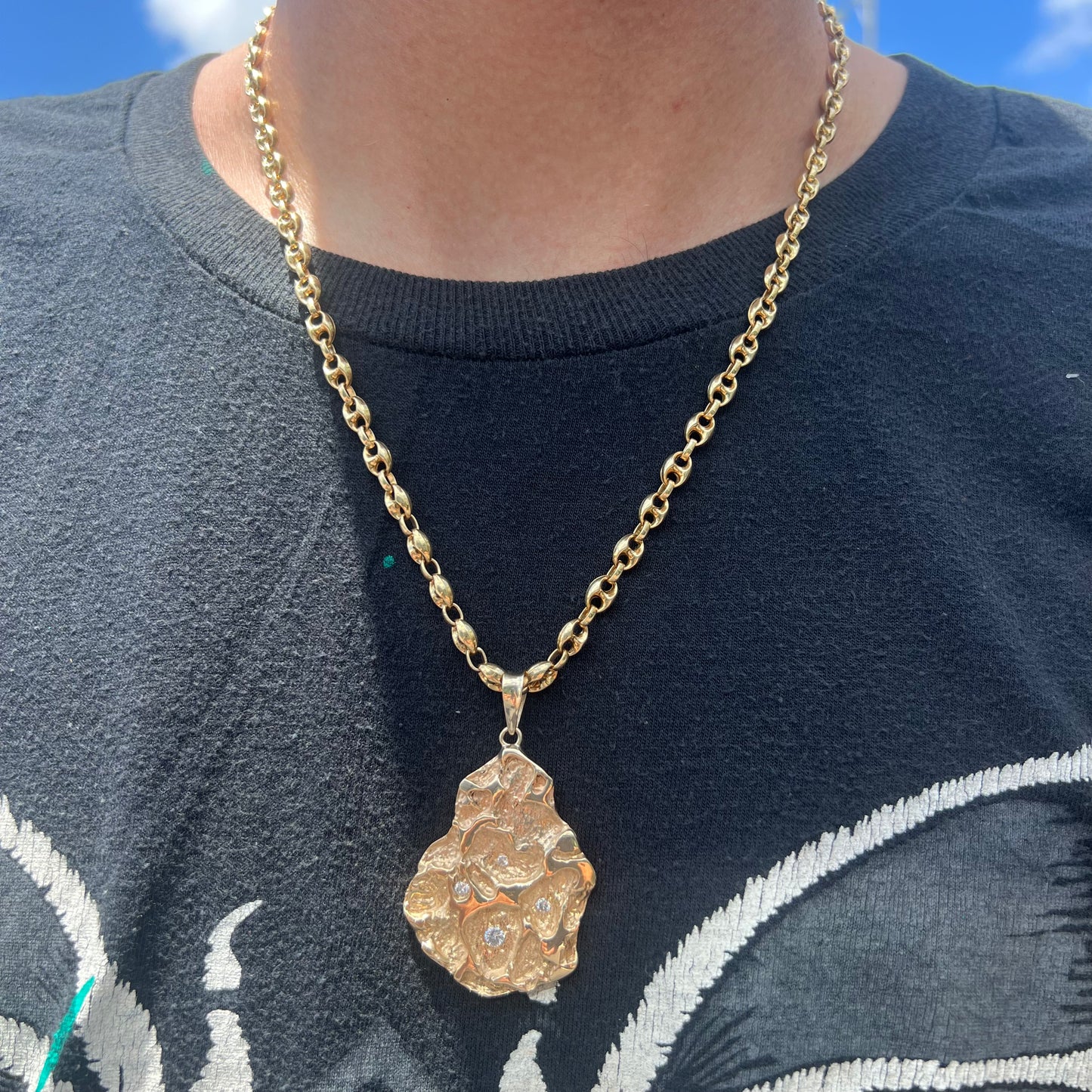 Custom 14k Natural VVS Diamond Encrusted Heavyweight Nugget Pendant