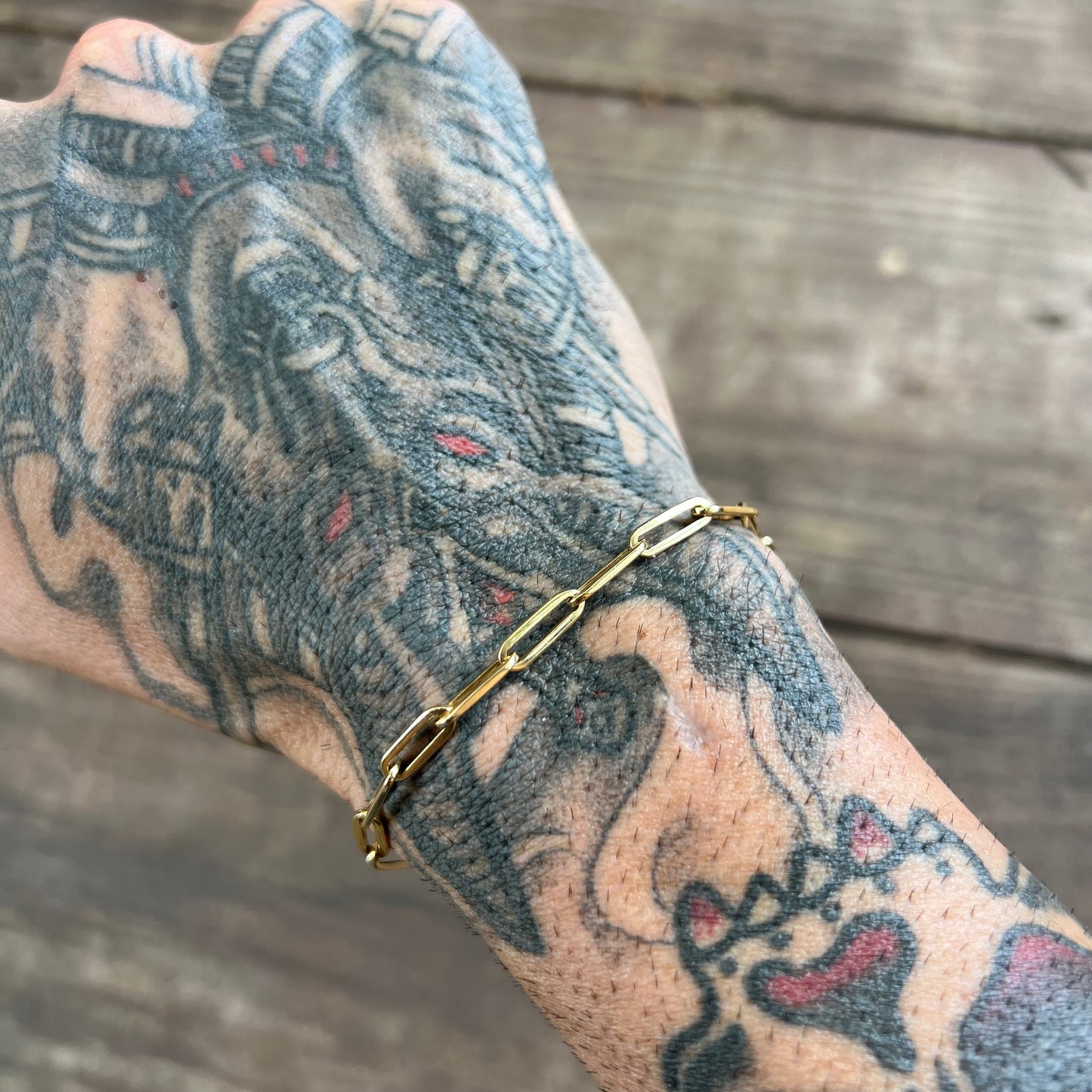 Mid-Century Solid 18k Italian Paperclip Link Bracelet