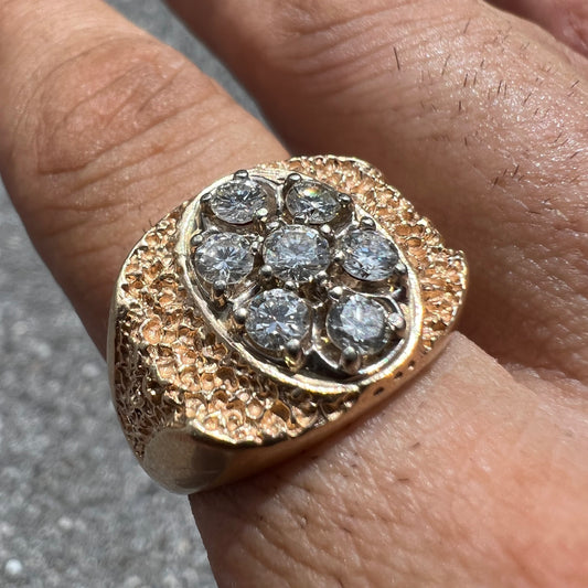 Vintage 14k Brutalist Natural Diamond Kentucky Cluster Ring (10.5)