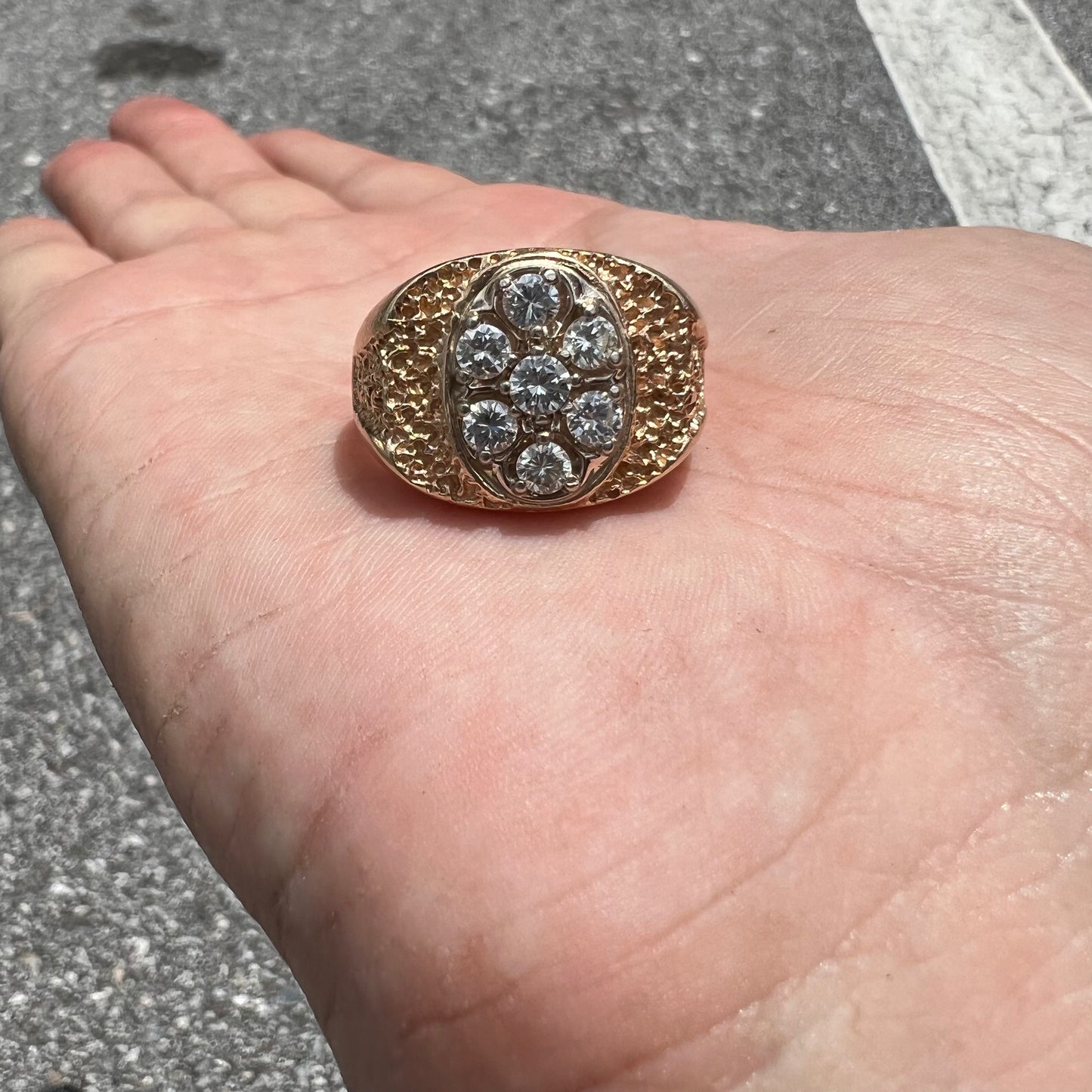 Vintage 14k Brutalist Natural Diamond Kentucky Cluster Ring (10.5)