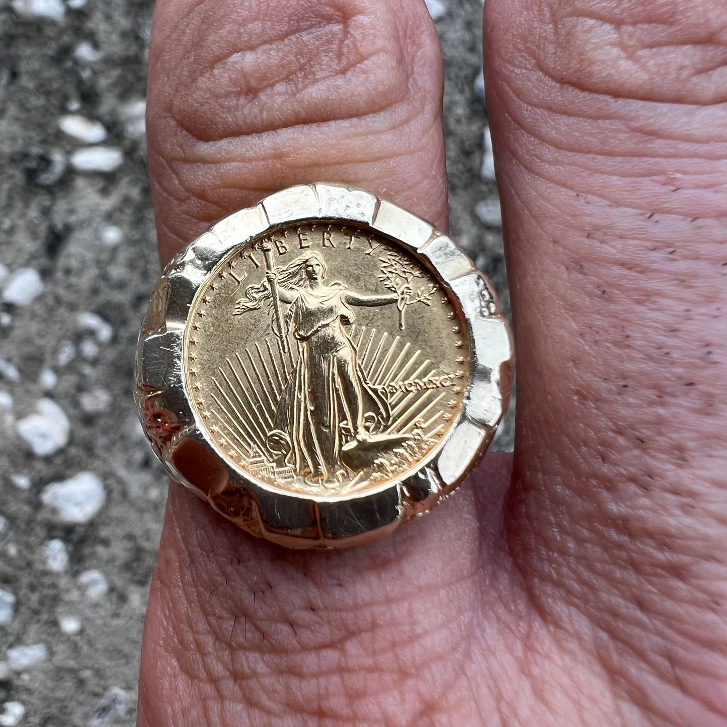 1991 Pure 24k 1/10 Oz American Eagle Coin Nugget Ring (9.75)