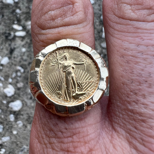 1991 Pure 24k 1/10 Oz American Eagle Coin Nugget Ring (9.75)