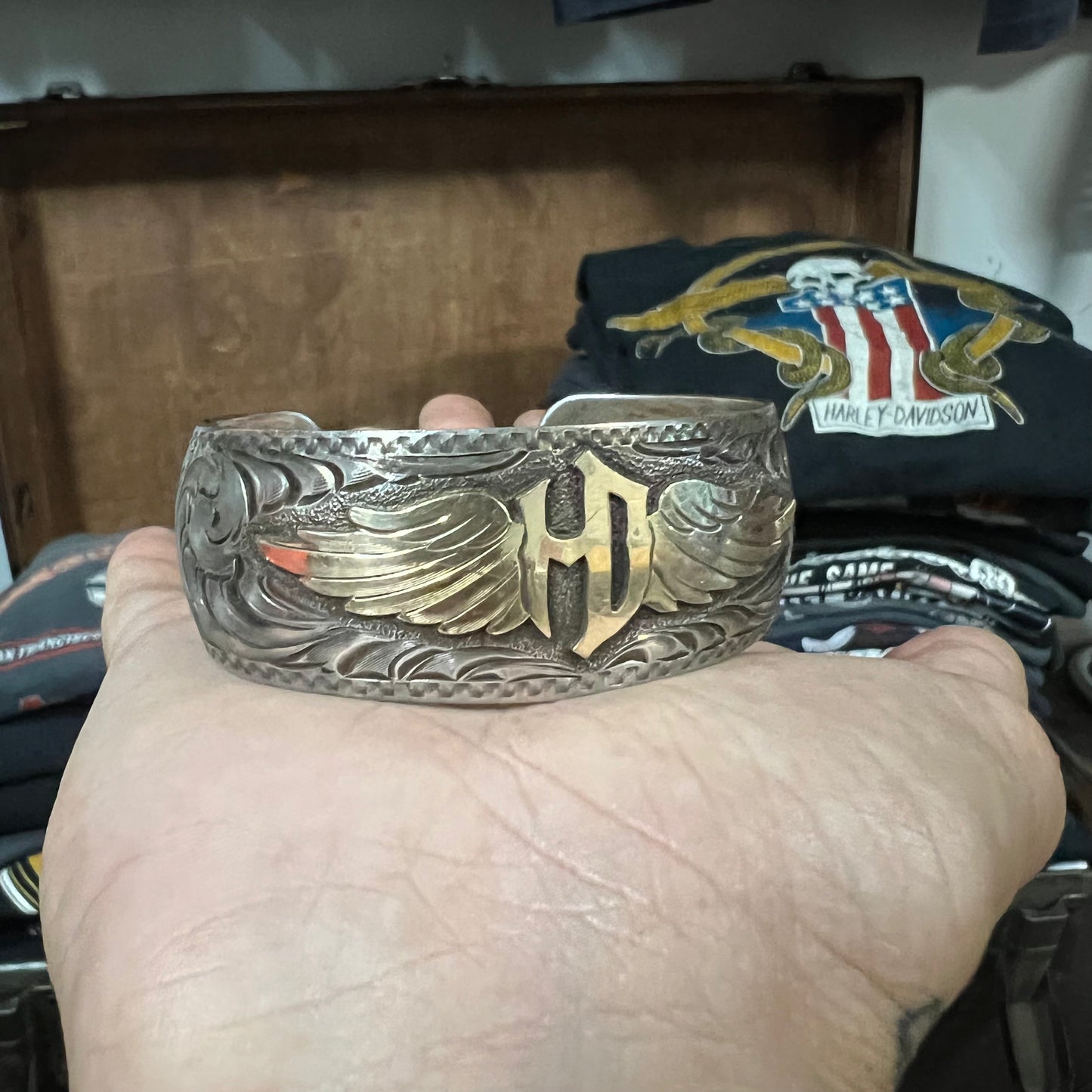 Vintage Sterling/10K G.F Harley Davidson Artist Signed Cuff