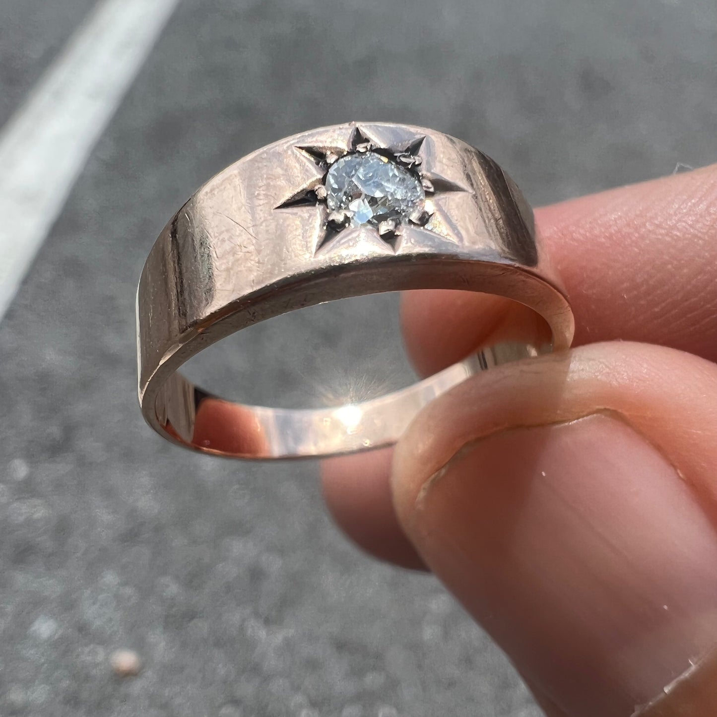 Victorian 14k Old Mine Cut Diamond Starburst Ring