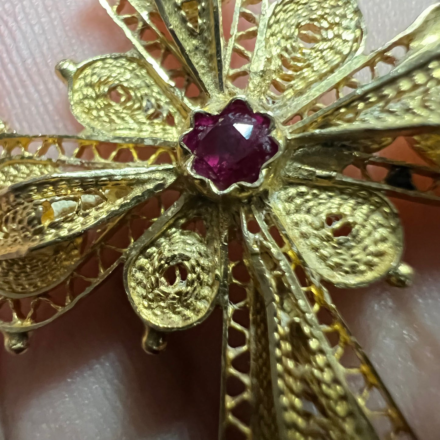 Antique 18k/Ruby Cannatille Cross Pendant
