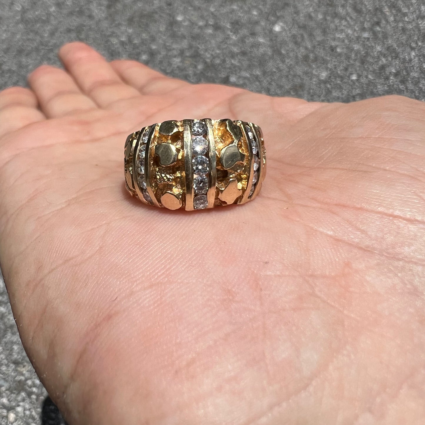 1980’s 14k 3 Row Channel Set Diamond (.50CTW) Nugget Ring (7.25)
