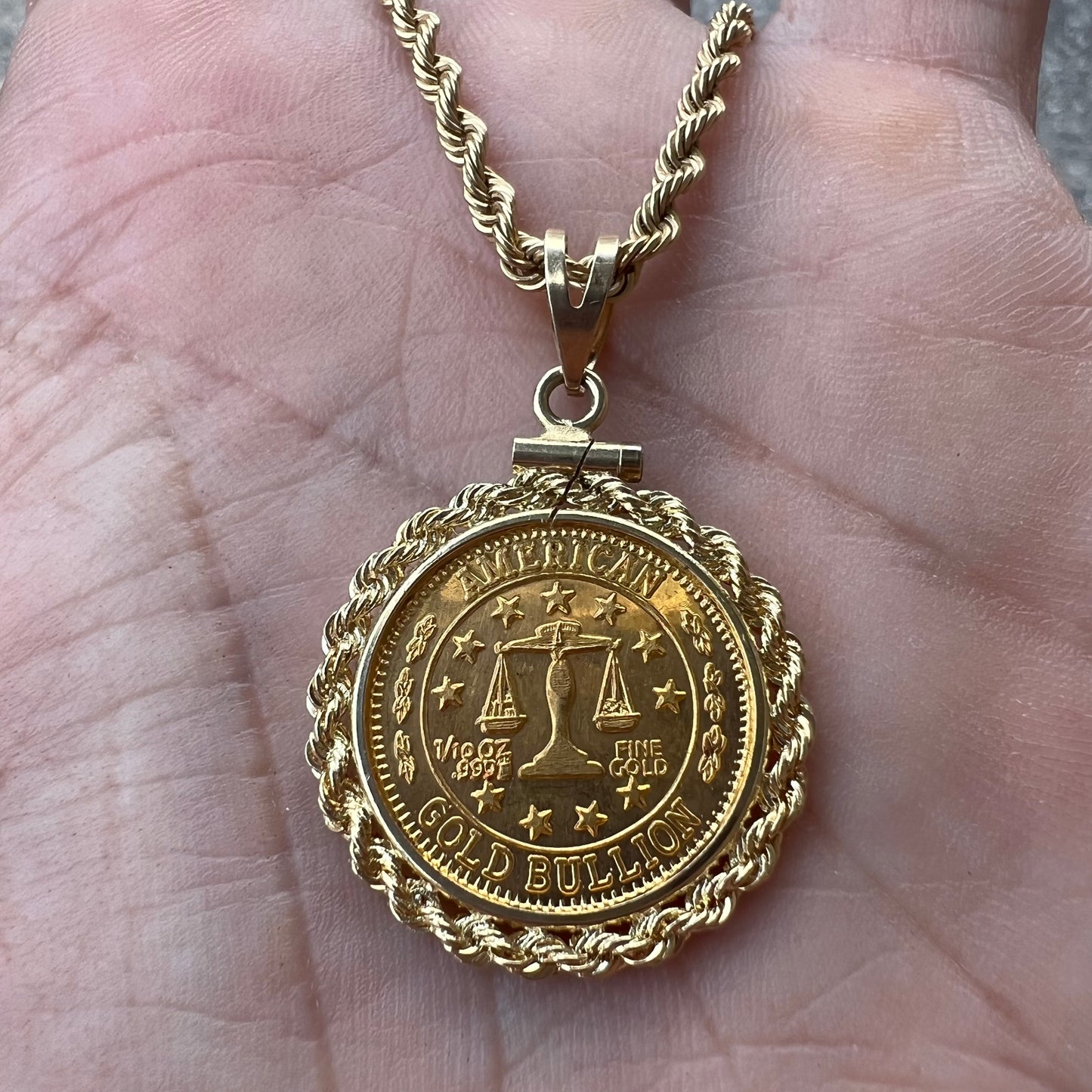 1/10oz Pure .999 (24k) American Gold Bullion Pendant