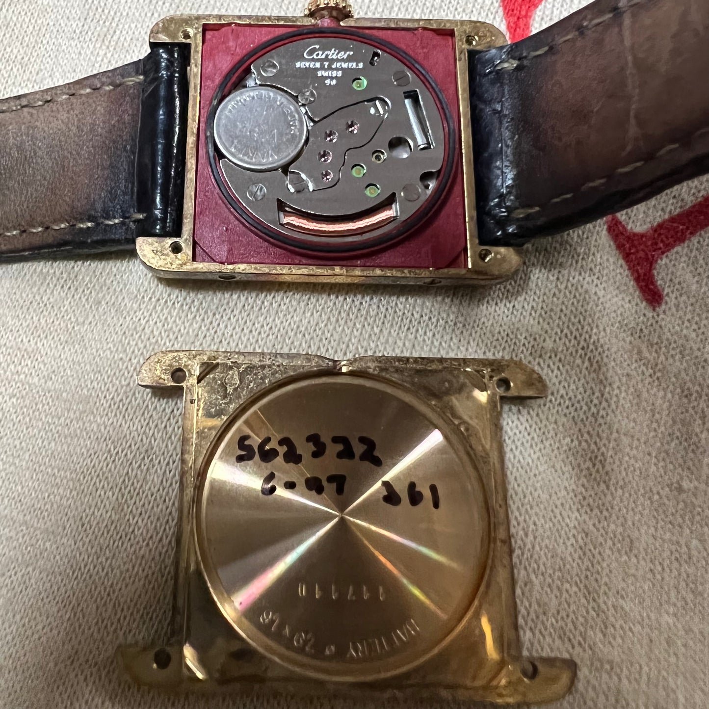 1990’s Cartier Tank Vermeil Watch With Alligator Deployment Strap