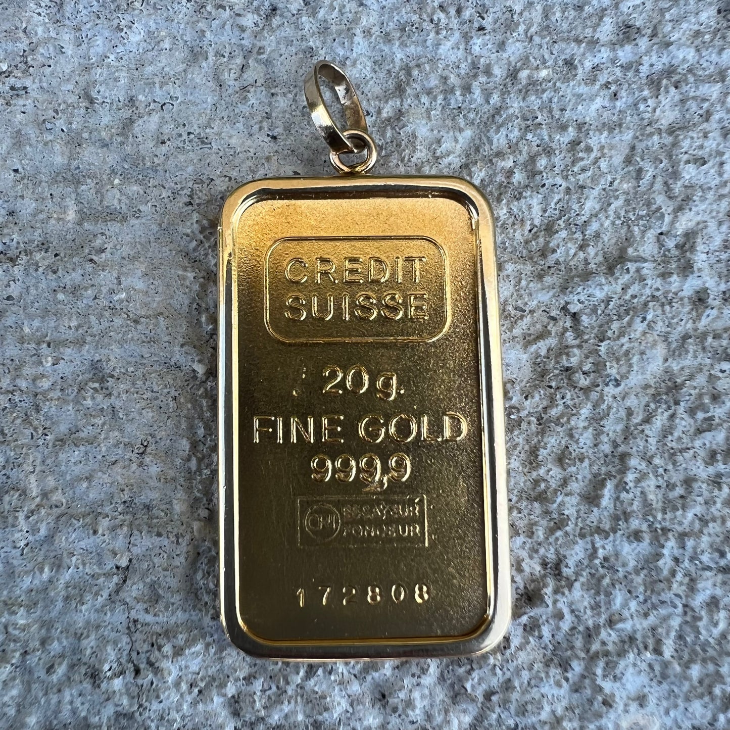 Vintage Pure .999 24k Gold Credit Suisse 20g Bar Pendant