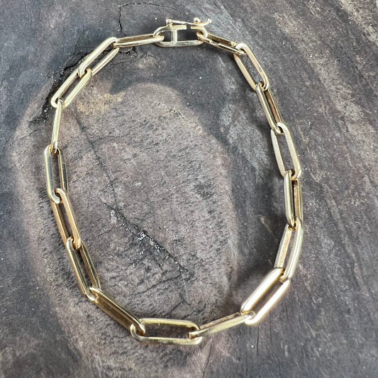 Mid-Century Solid 18k Italian Paperclip Link Bracelet