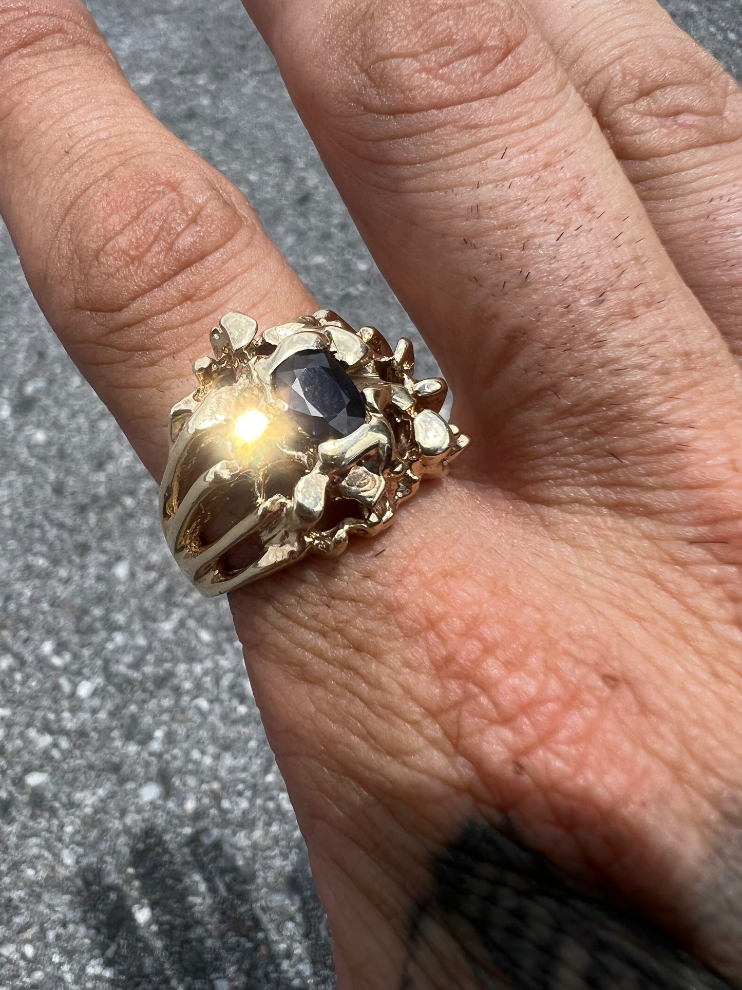 Vintage 14k Blue Sapphire Heavyweight Nugget Ring