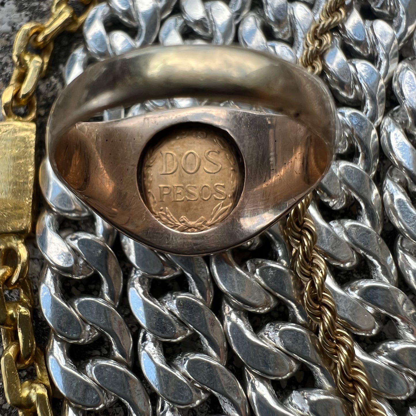 1945 22k Dos Pesos Coin Ring