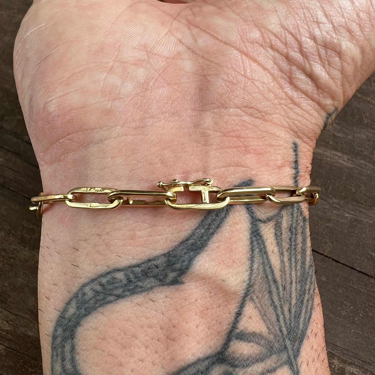 Mid-Century Solid 18k Italian Paperclip Link Bracelet